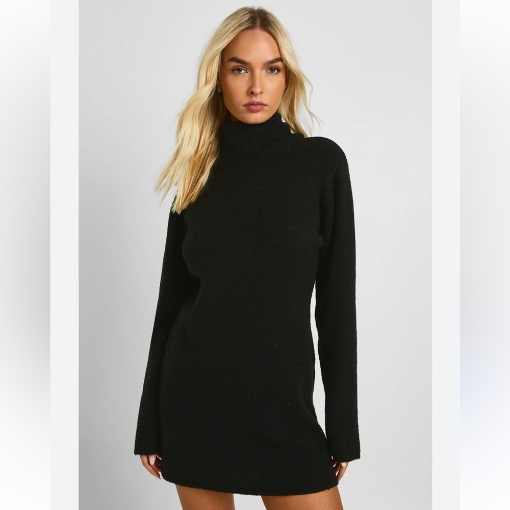 PrettyLittleThing Classic Black Turtleneck Sweater Dress